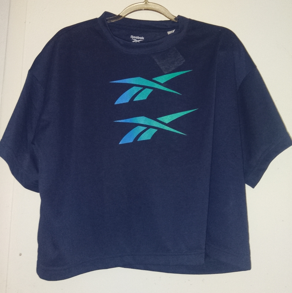 Reebok Dark Blue BOXY TEE with Green Accents